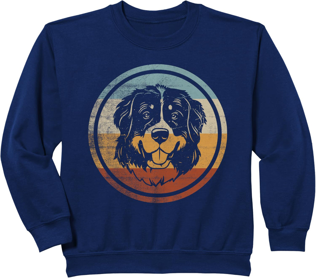 Retro Vintage Dog Design Bernese Mountain Dog Sweatshirt - Navy Blue