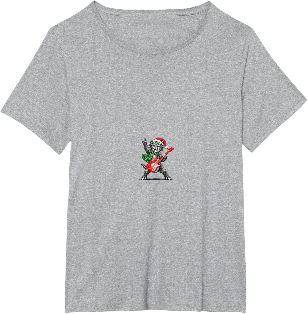 Vintage Dinosaurs Rock Playing Guitar Funny Christmas T-Shirt - Heather Grey