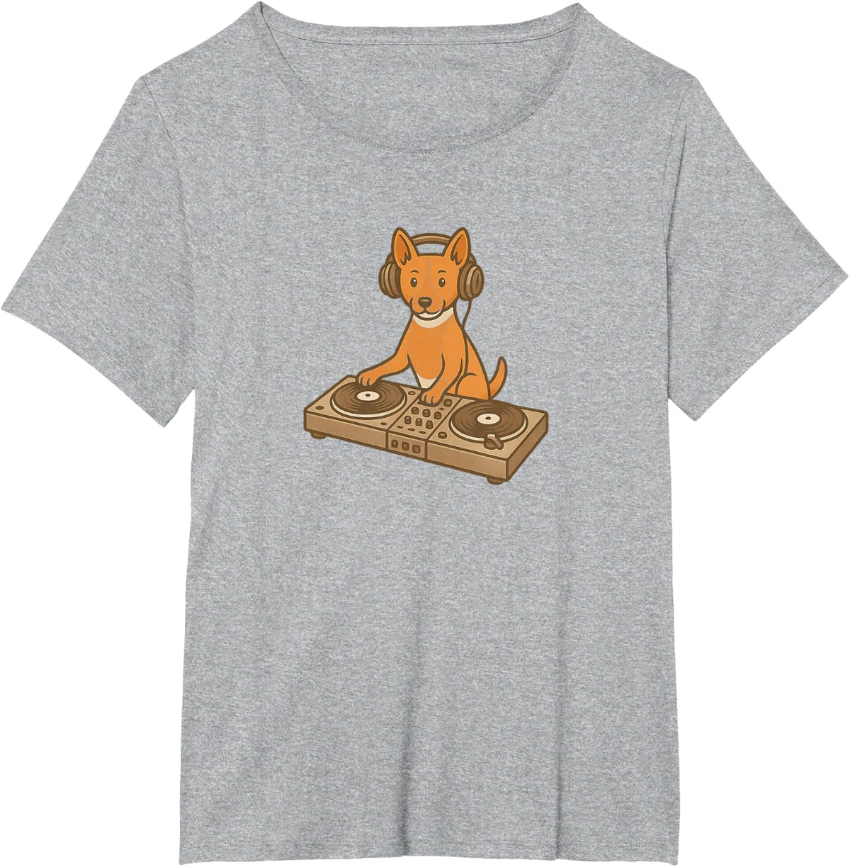 Basenji Playing DJ Table Music Headphones Funny Dog Mom Dad T-Shirt - Heather Grey