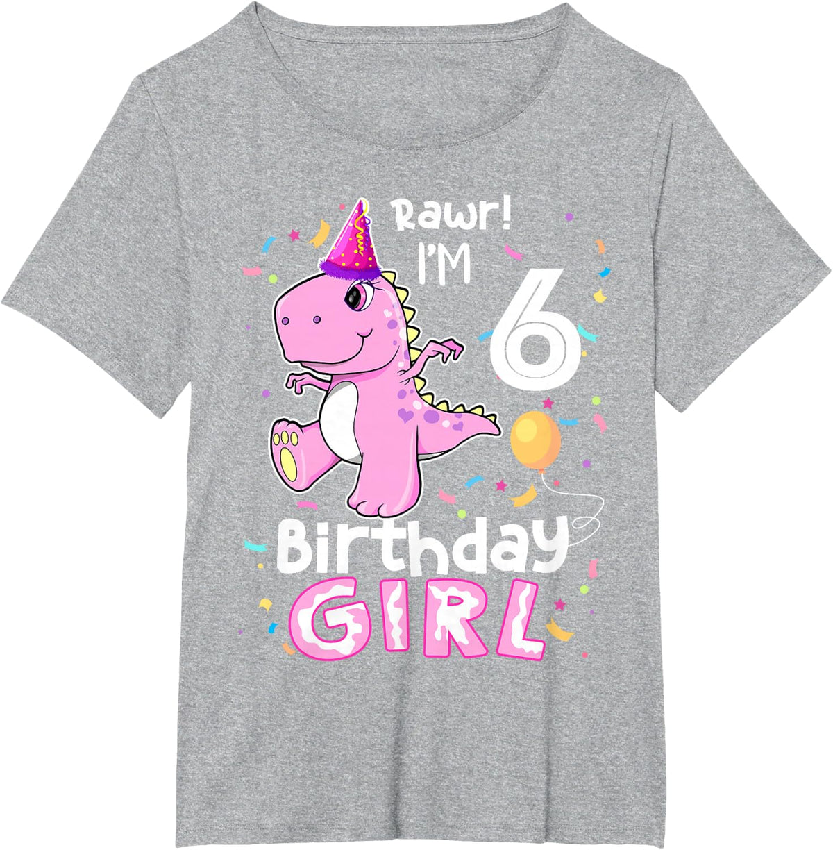 6 Year Old Dinosaur Birthday 6th T Rex Dino Six Saurus T-Shirt - Heather Grey