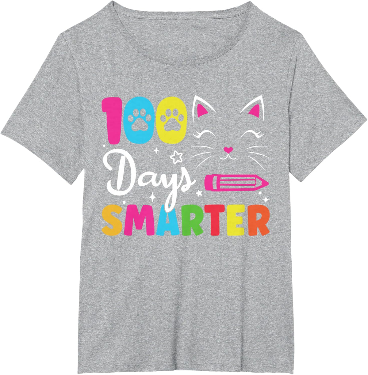 100th Day of School Students 100 Days love of Cats Smarter T-Shirt - Heather Grey