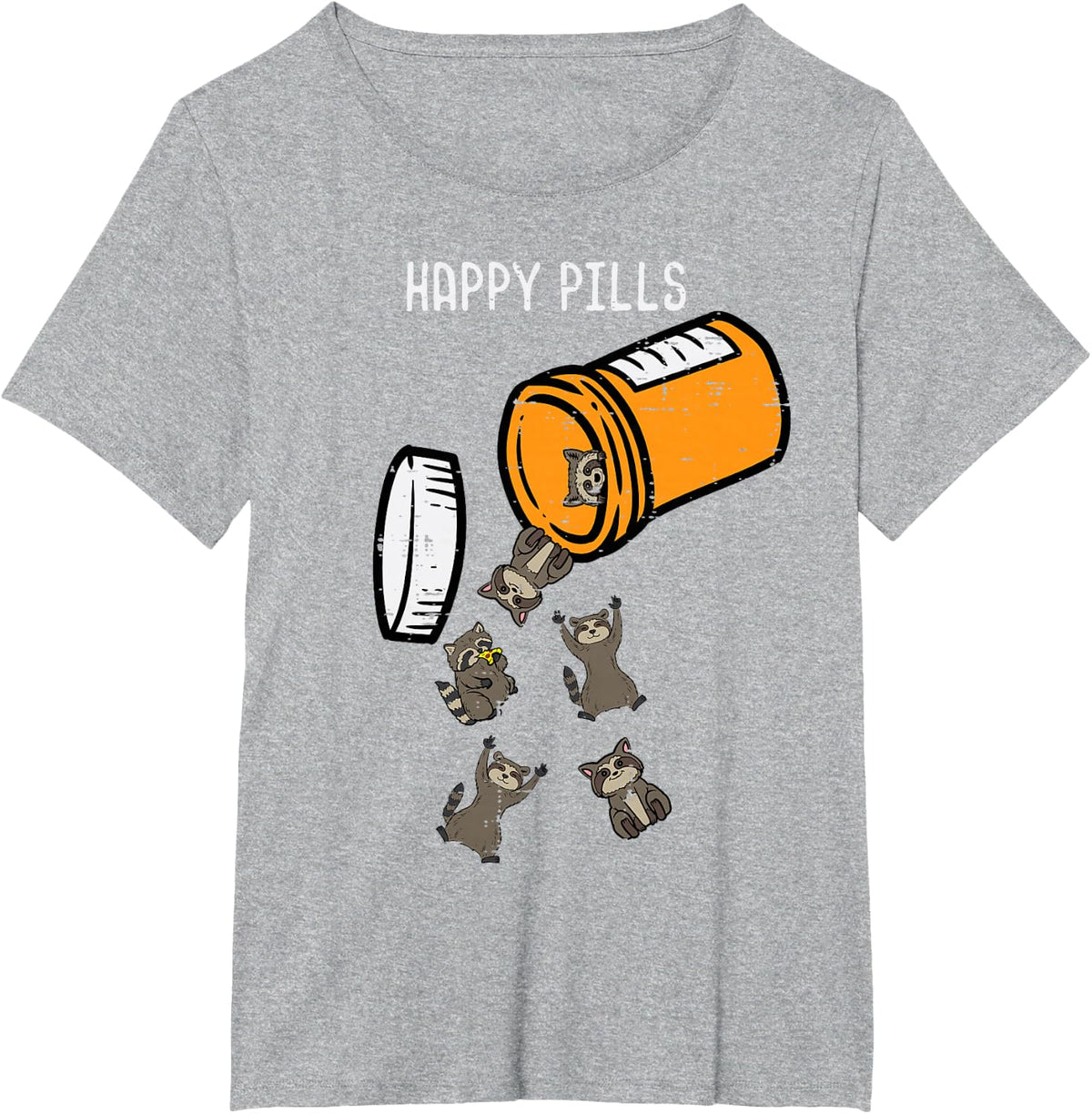 Raccoon Happy Pills Cute Street Cat Animal Men Women Kids T-Shirt - Heather Grey