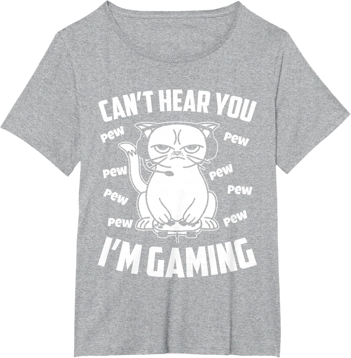 Can't Hear You I'm Gaming Funny Gamer Cat Tee T-Shirt for Gamers - Heather Grey