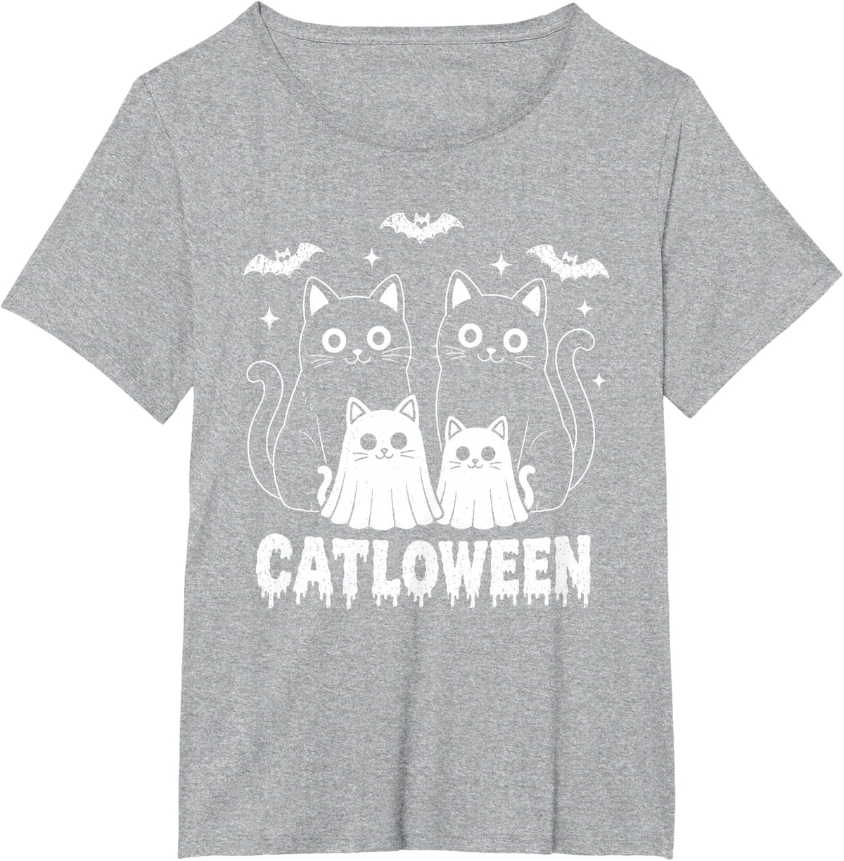 Cute Cat Ghost Family Catloween Halloween Cat Lovers T-Shirt - Heather Grey