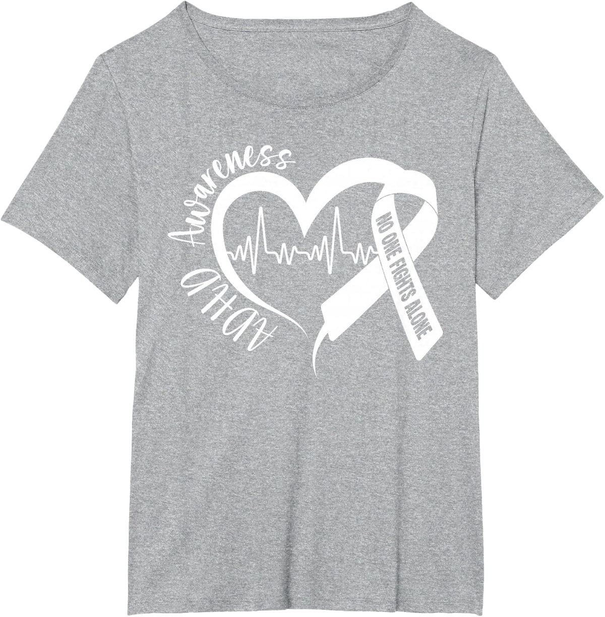 No One Fight Alone ADHD Awareness Day Support Orange Ribbon T-Shirt - Heather Grey