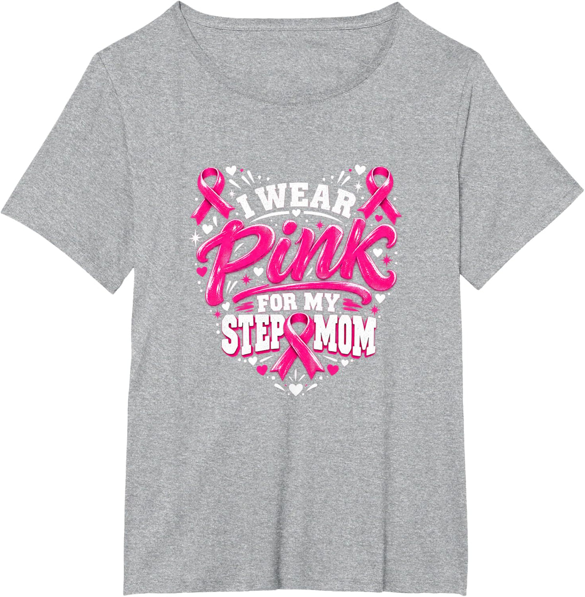 I Wear Pink for My Stepmom Breast Cancer Awareness Ribbon T-Shirt - Heather Grey
