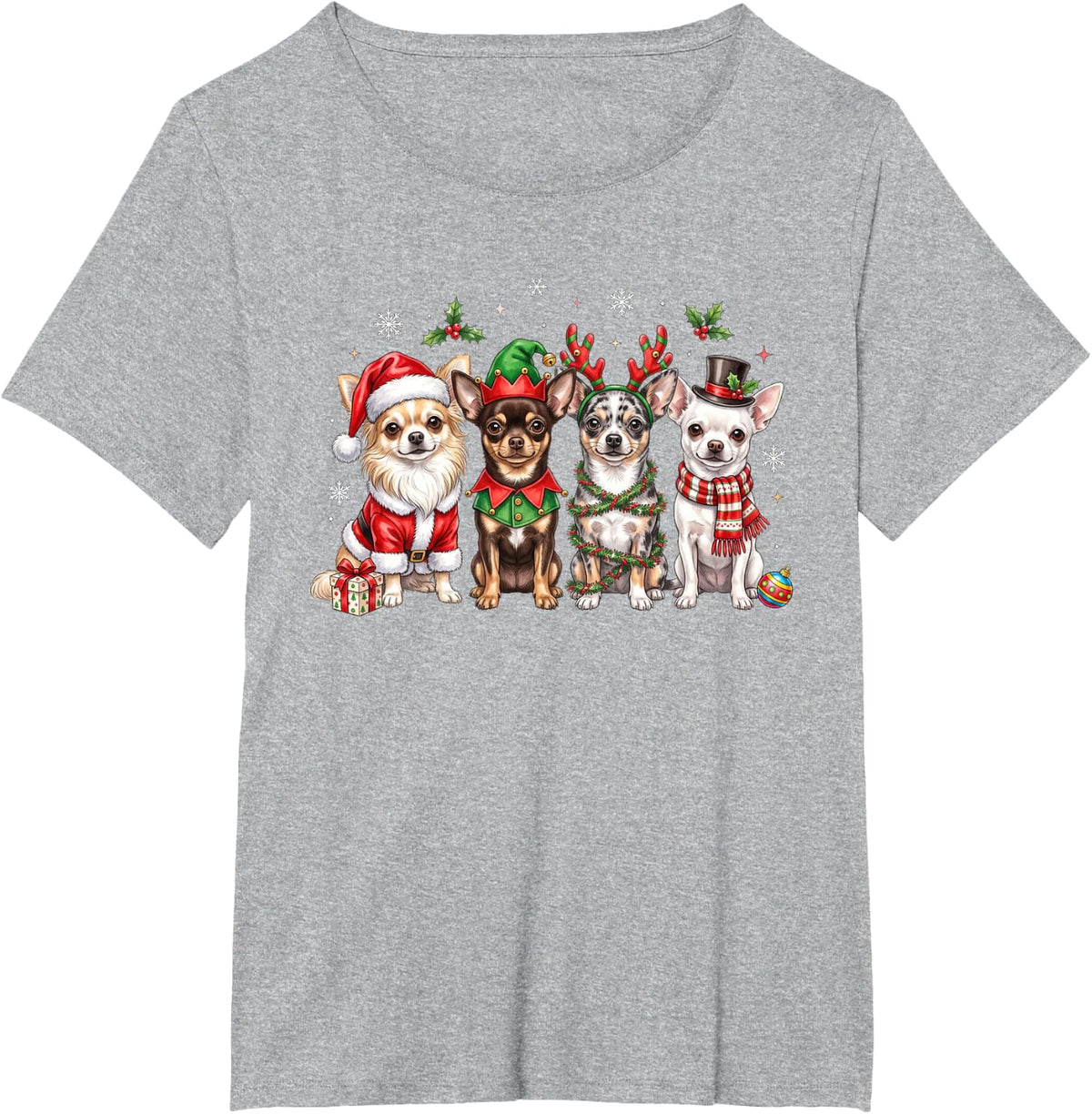 Christmas Chihuahua Squad Santa Elf Reindeer Holiday Dog T-Shirt - Heather Grey