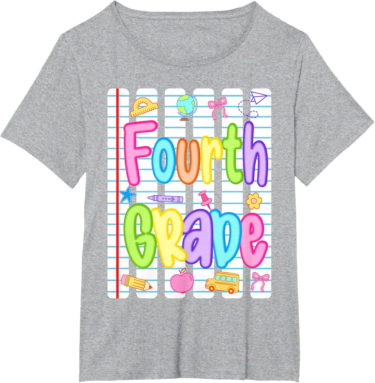 Hello 4th Grade Striped Colorful Back to School Kid Girl Boy T-Shirt - Heather Grey