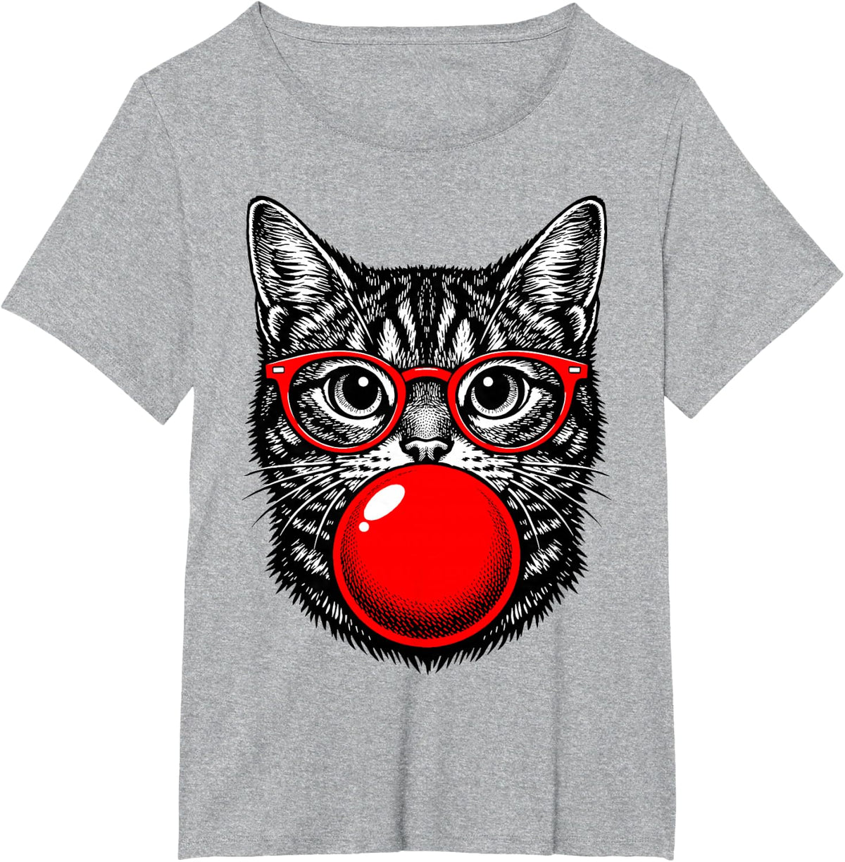 Hipster Cat Glasses Bubblegum Funny Cat Lover Women T-Shirt - Heather Grey
