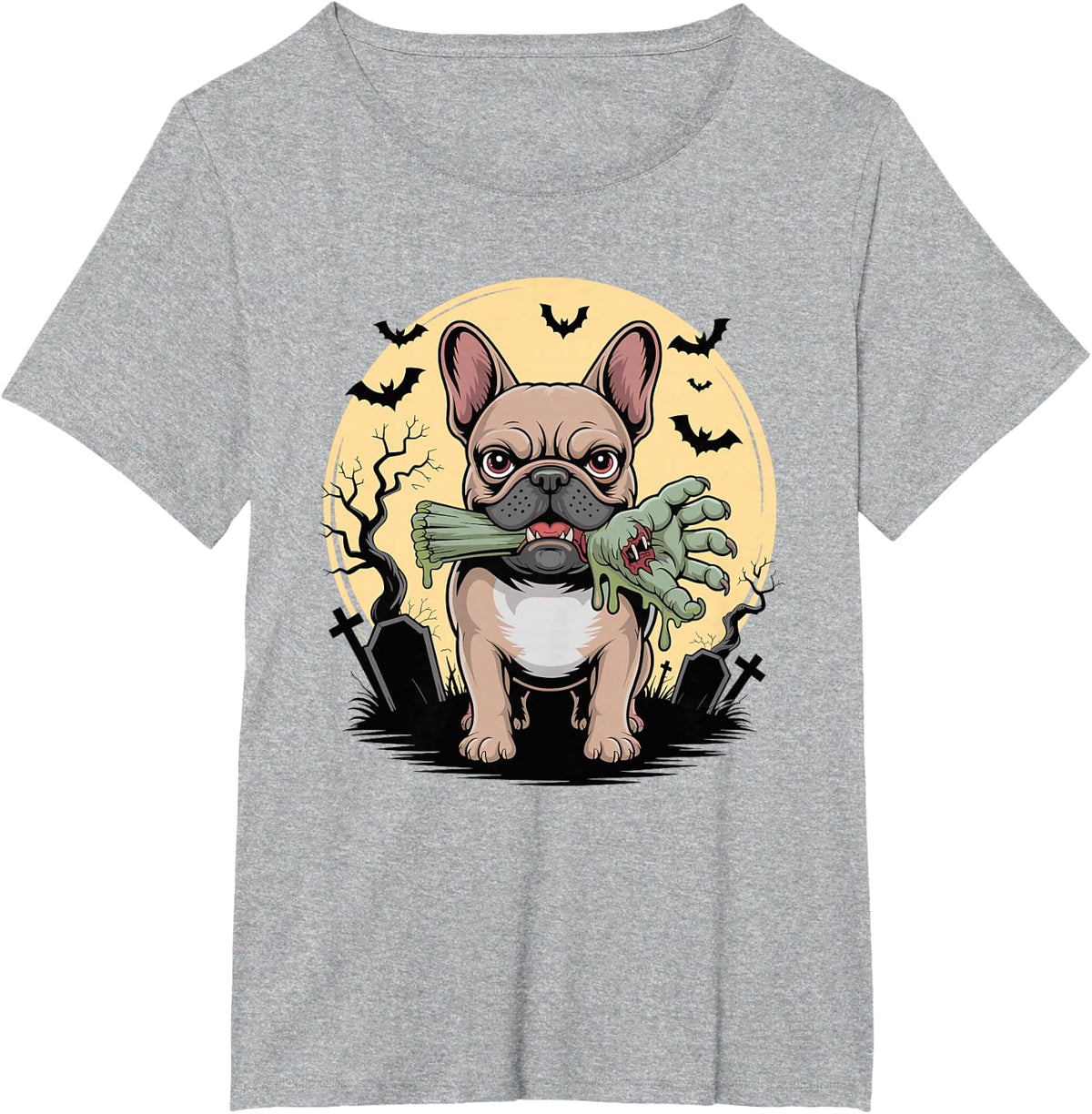 Halloween Moon Zombie French Bulldog Frenchie T-Shirt - Heather Grey