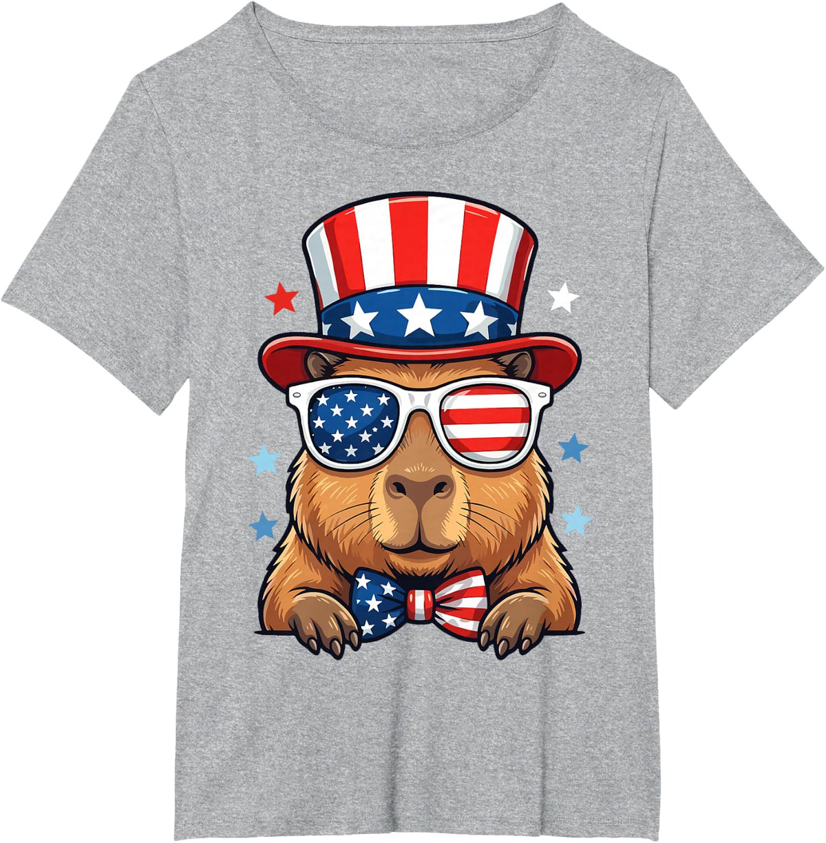 4th of July Capybara Patriotic USA T-Shirt - Heather Grey
