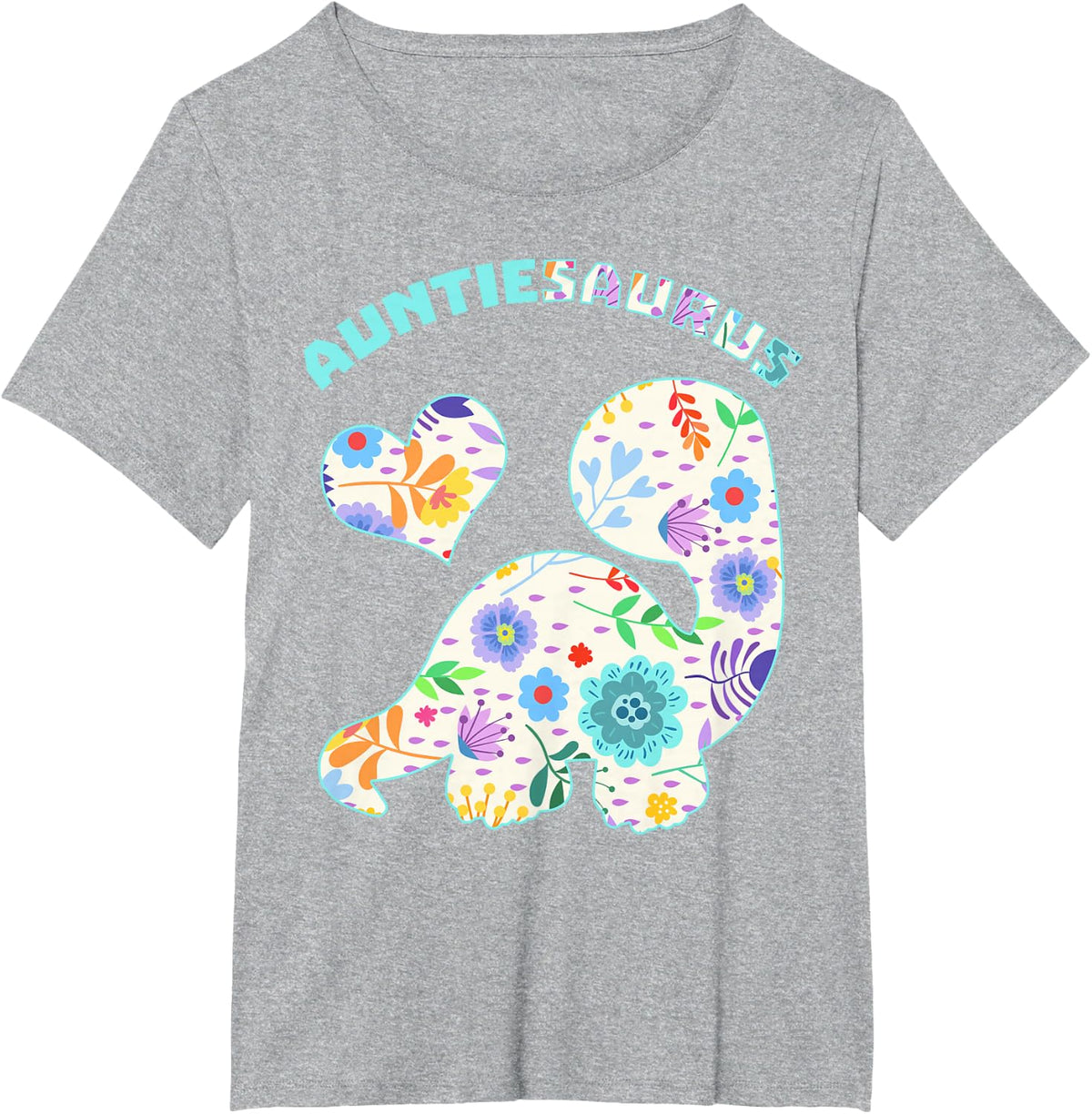 Auntiesaurus Dinosaur Family Relationship Dino Floral T-Shirt - Heather Grey