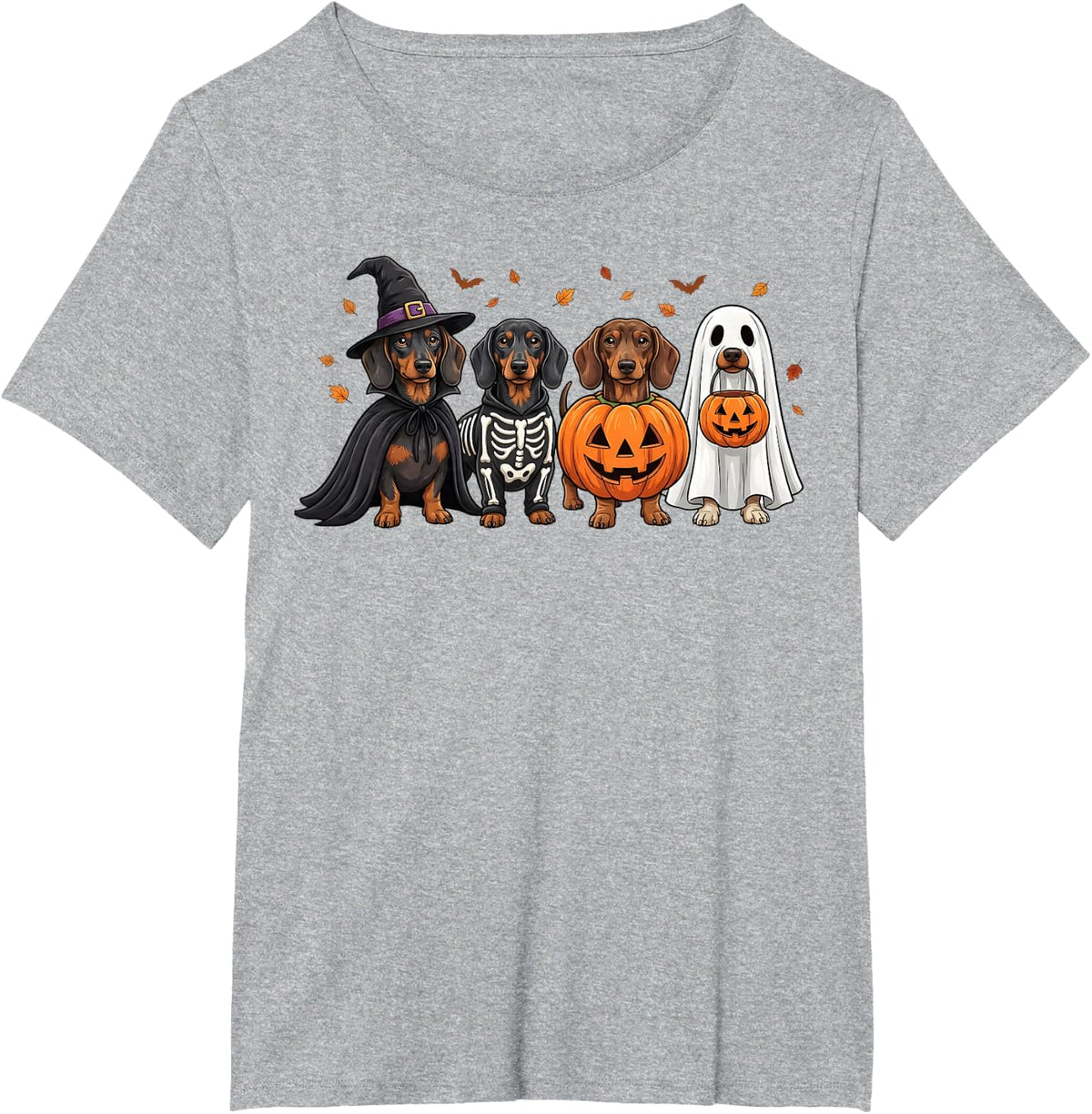 Dachshund Ghost Pumpkin Halloween Animal Dog Lovers T-Shirt - Heather Grey