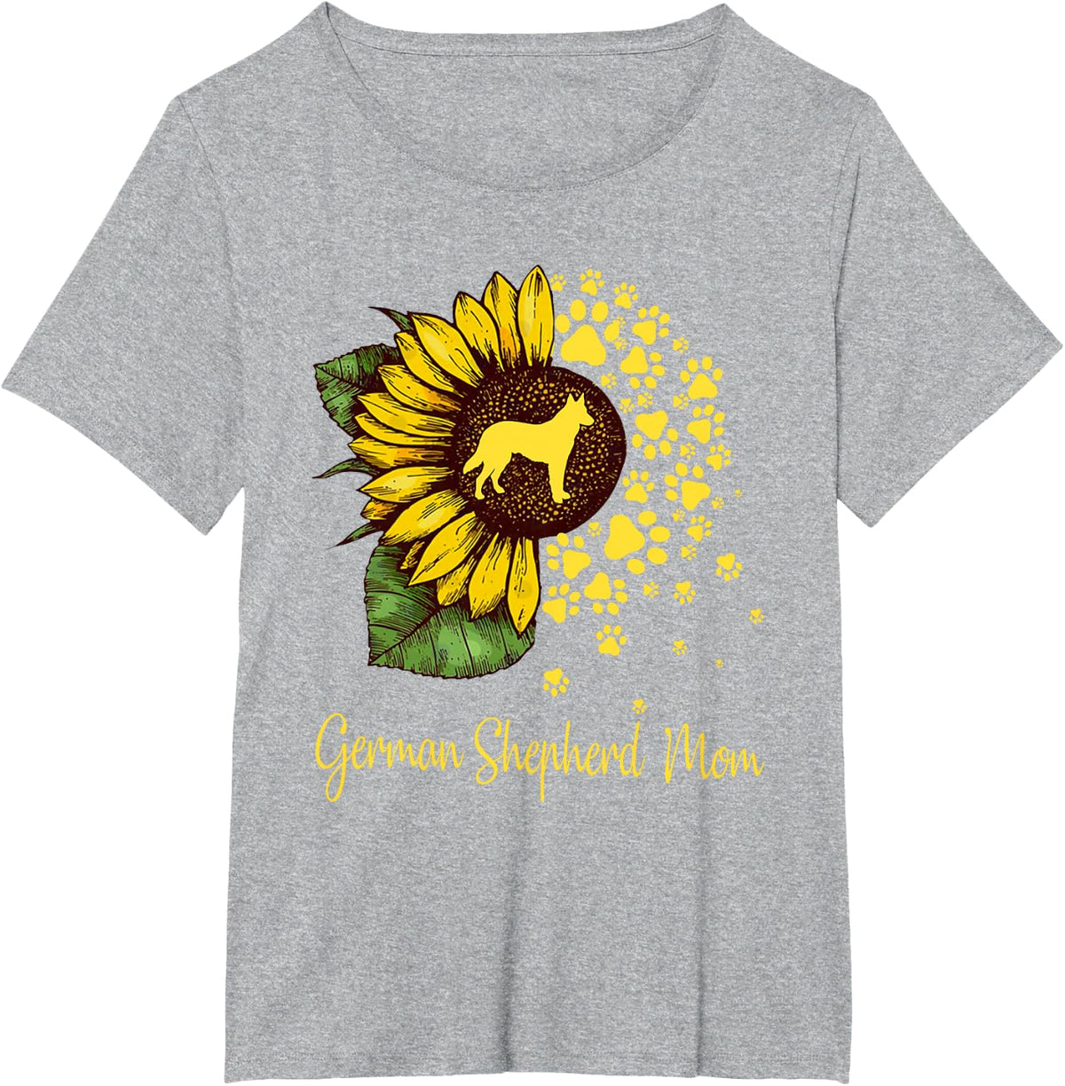 Womens Sunflower German Shepherd Mom Dog Lover Mother’s Day T-Shirt - Heather Grey