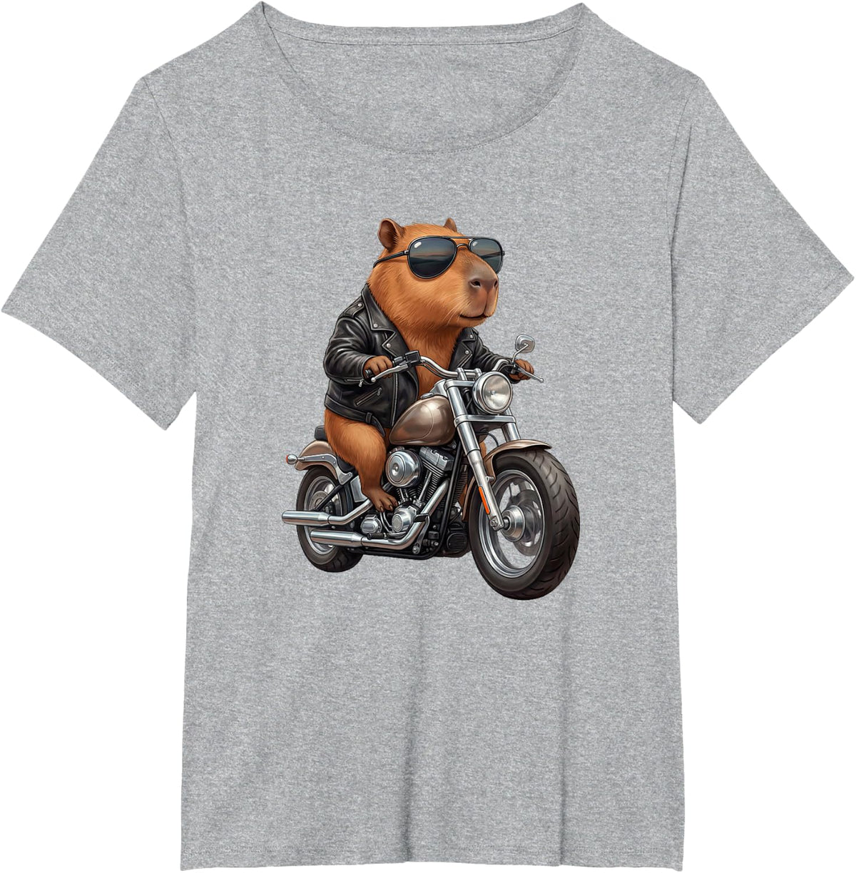 Funny Capybara Motorcycle Biker Cool Graphic T-Shirt - Heather Grey