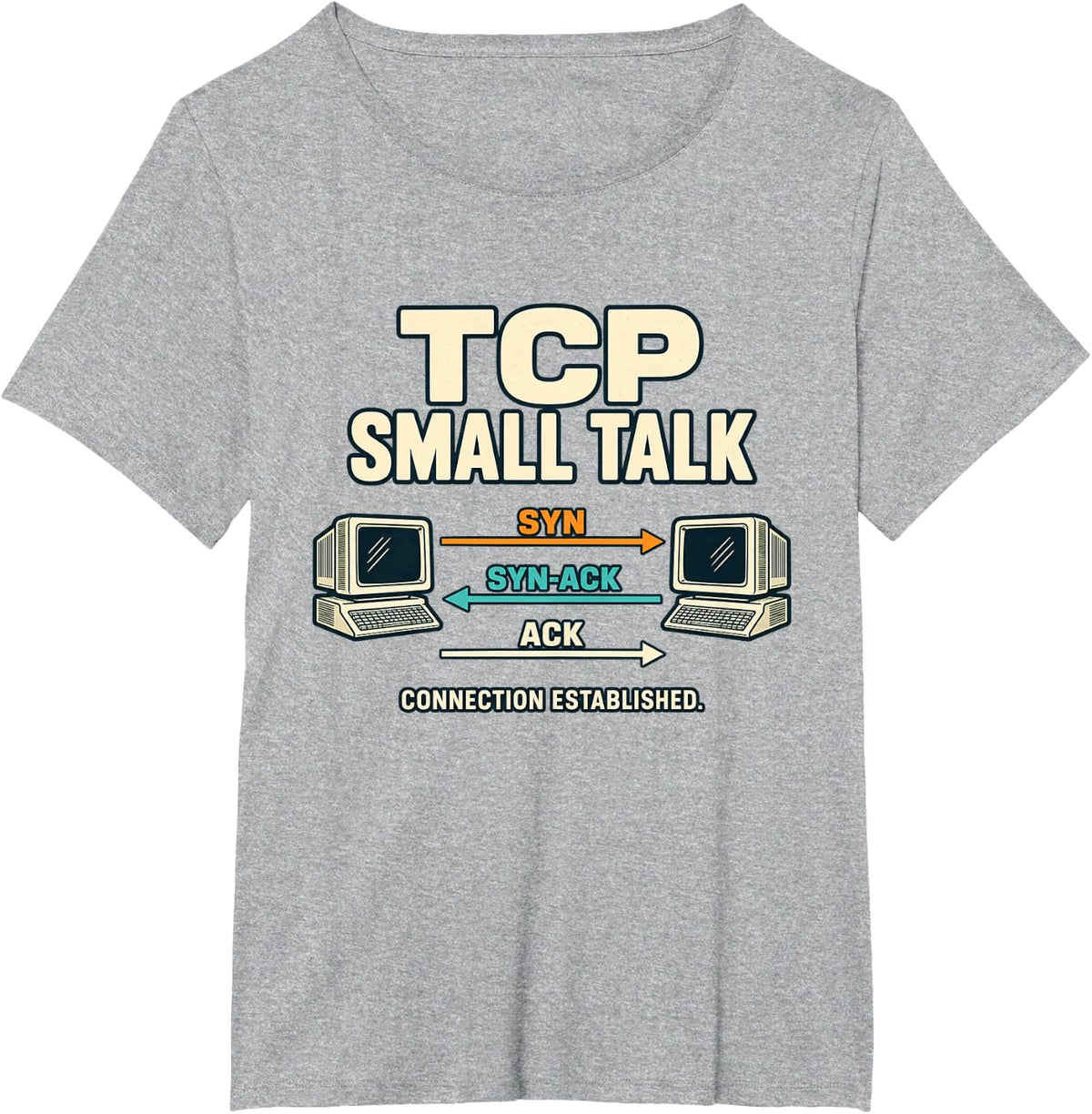 TCP Small Talk Three Way Handshake Network Humor T-Shirt - Heather Grey