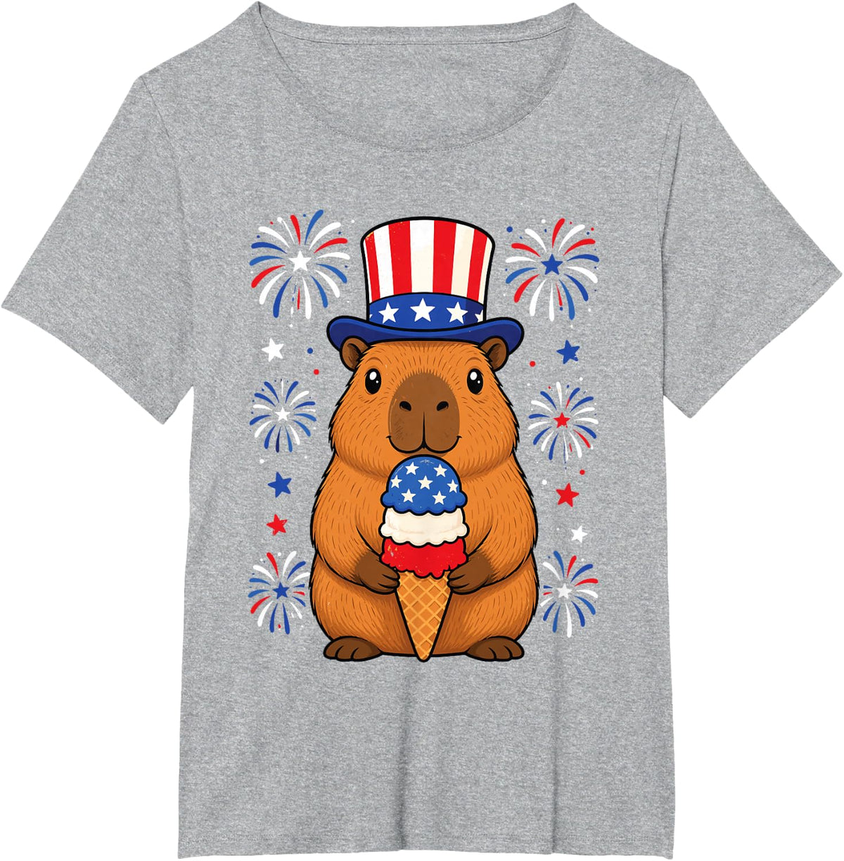 4th of July USA Capybara Independence Day Funny Patriotic T-Shirt - Heather Grey