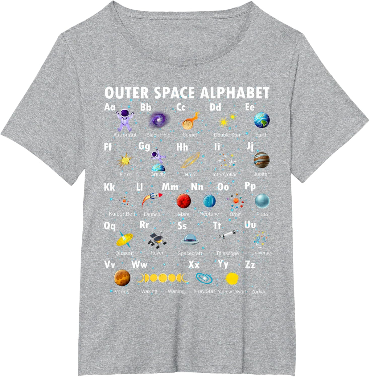 Outer Space Alphabet Kindergarten Teachers 1st Day of School T-Shirt - Heather Grey