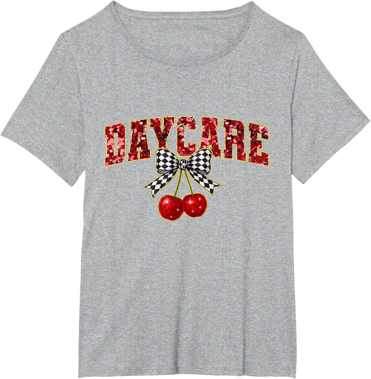 Daycare Bow Cherry Disco First Day of School T-Shirt - Heather Grey