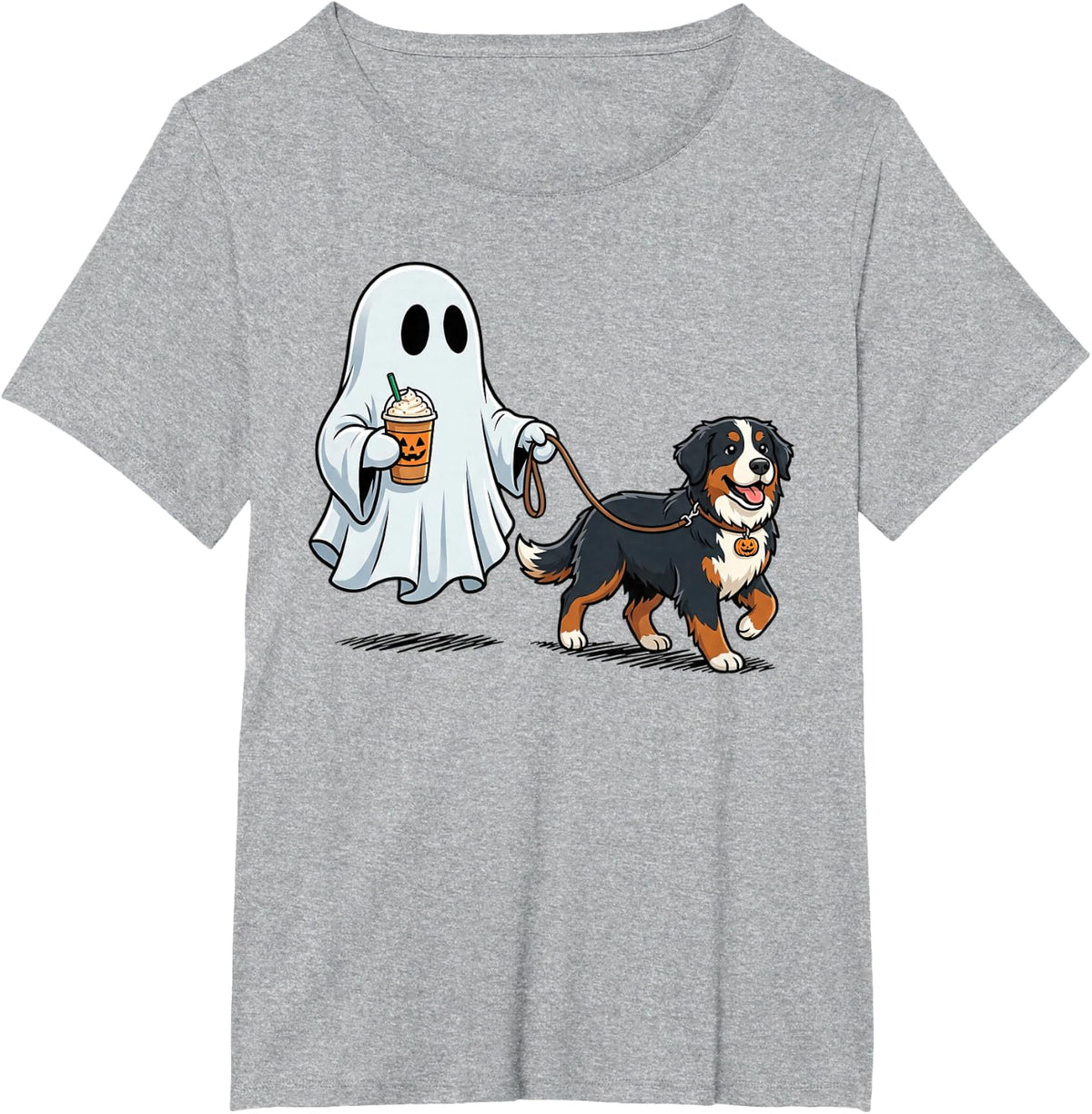 Ghost Walking Bernese Mountain Dog Halloween Coffee T-Shirt - Heather Grey