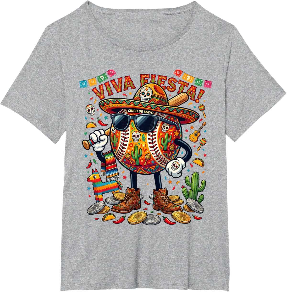 Cinco De Mayo Baseball Drip Boys Taco Tuesday Sugar Skull T-Shirt - Heather Grey