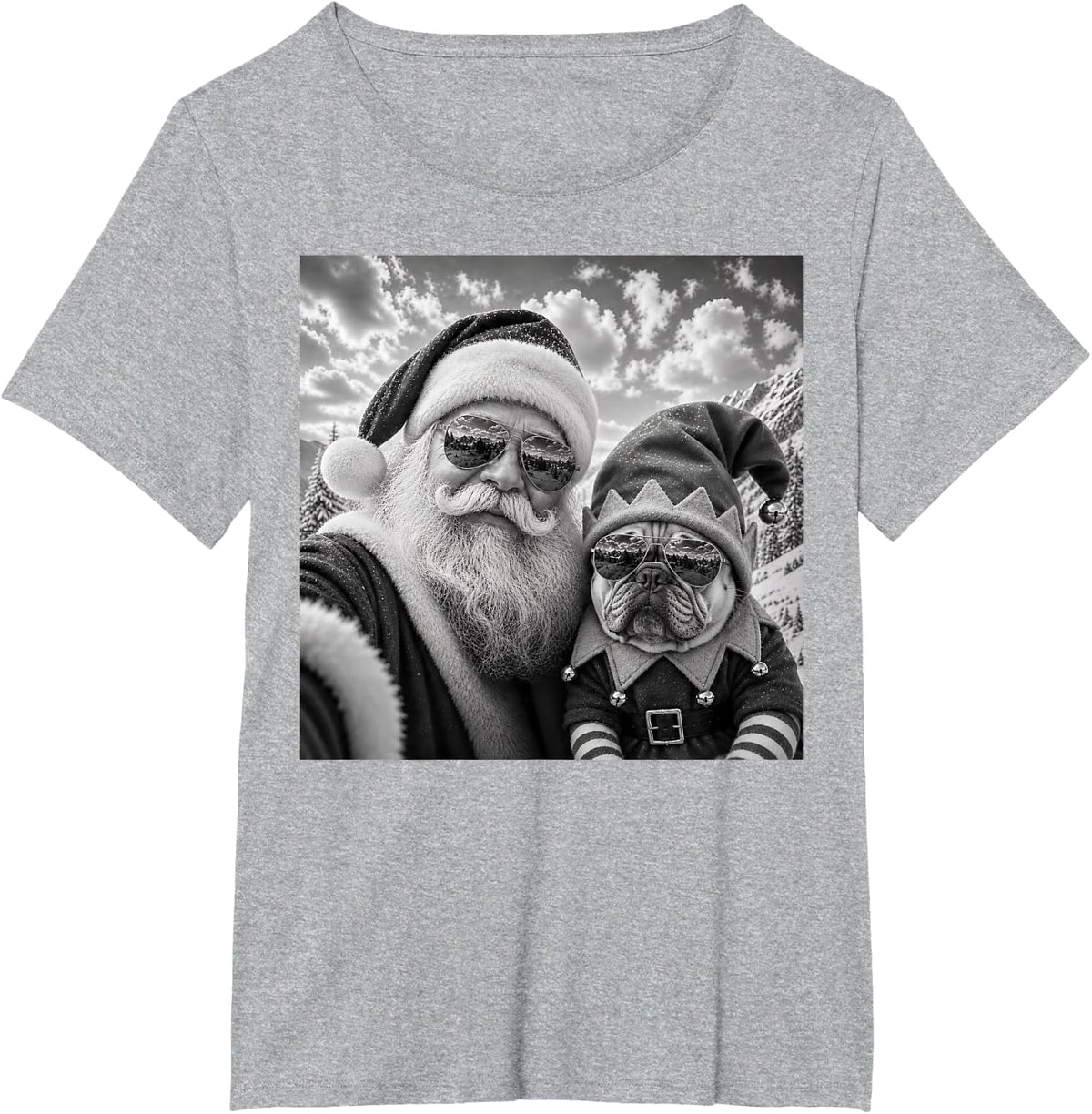 Funny Santa Selfie with French Bulldog Christmas T-Shirt - Heather Grey