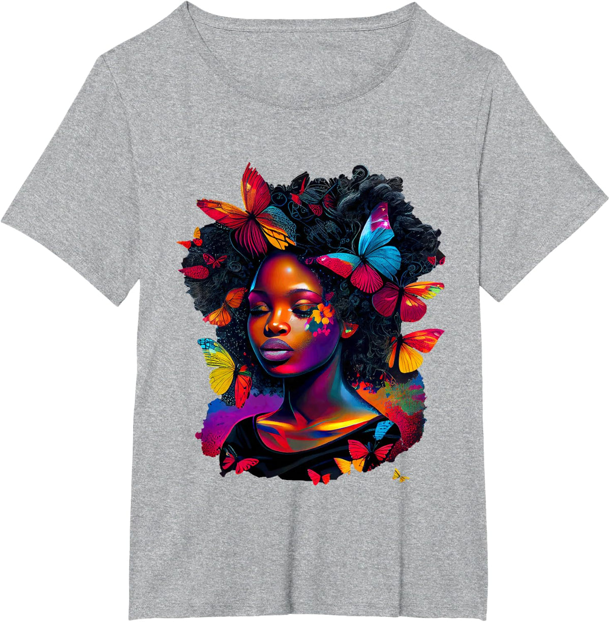 Queen Art Painting Butterfly Afro Cute T-Shirt - Heather Grey