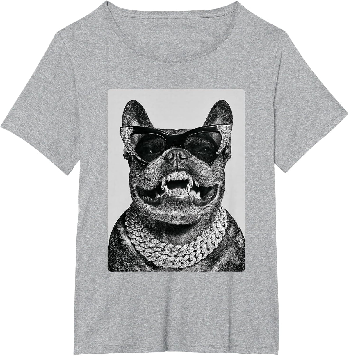 Glam French Bulldog with Sunglasses Boujee Frenchie Dog T-Shirt - Heather Grey