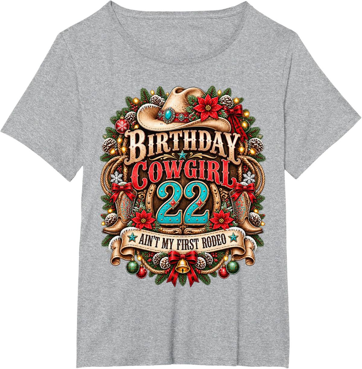 22nd Birthday Cowgirl Christmas Rodeo 22 Yr Old Western Girl T-Shirt - Heather Grey