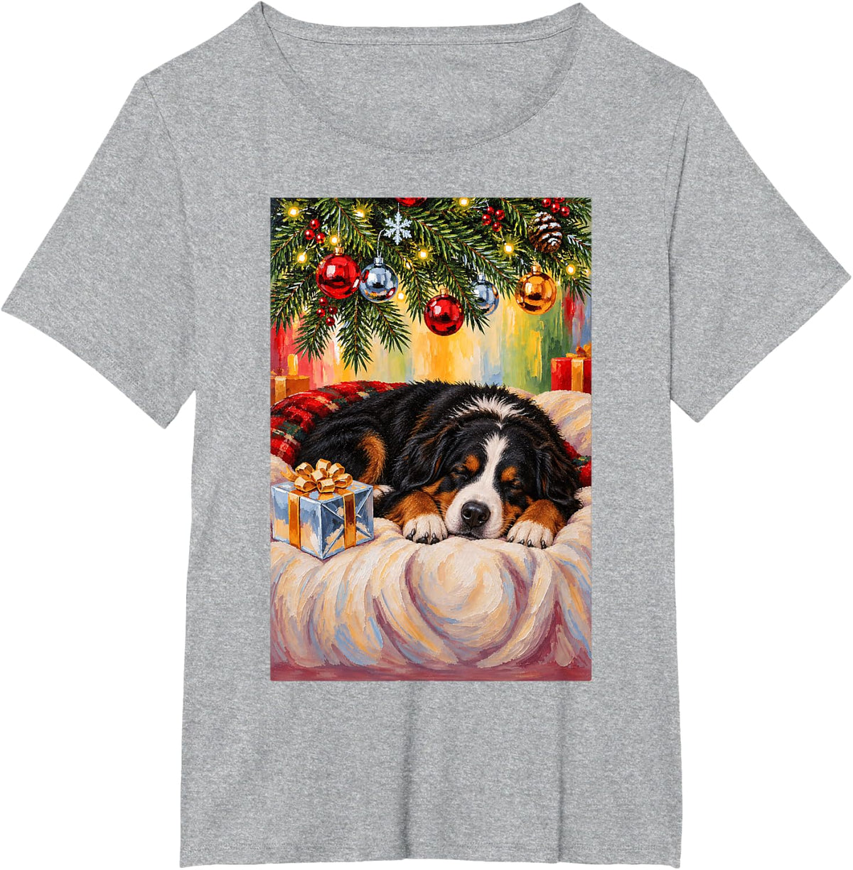 Funny Bernese Mountain Dog Sleeping Christmas Tree T-Shirt - Heather Grey