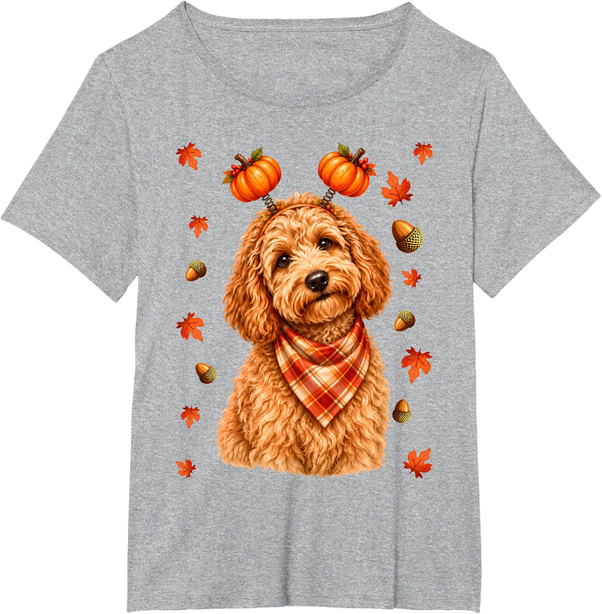 Cute Goldendoodle Dog Lover Fall Pumpkin Happy Thanksgiving T-Shirt - Heather Grey