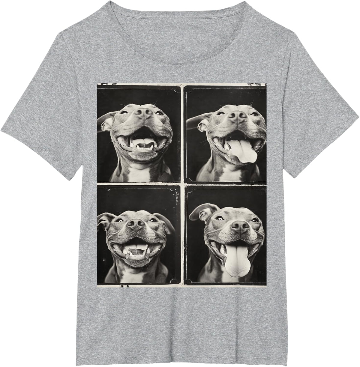 Black and White Pitbull Dog Face T-Shirt - Heather Grey