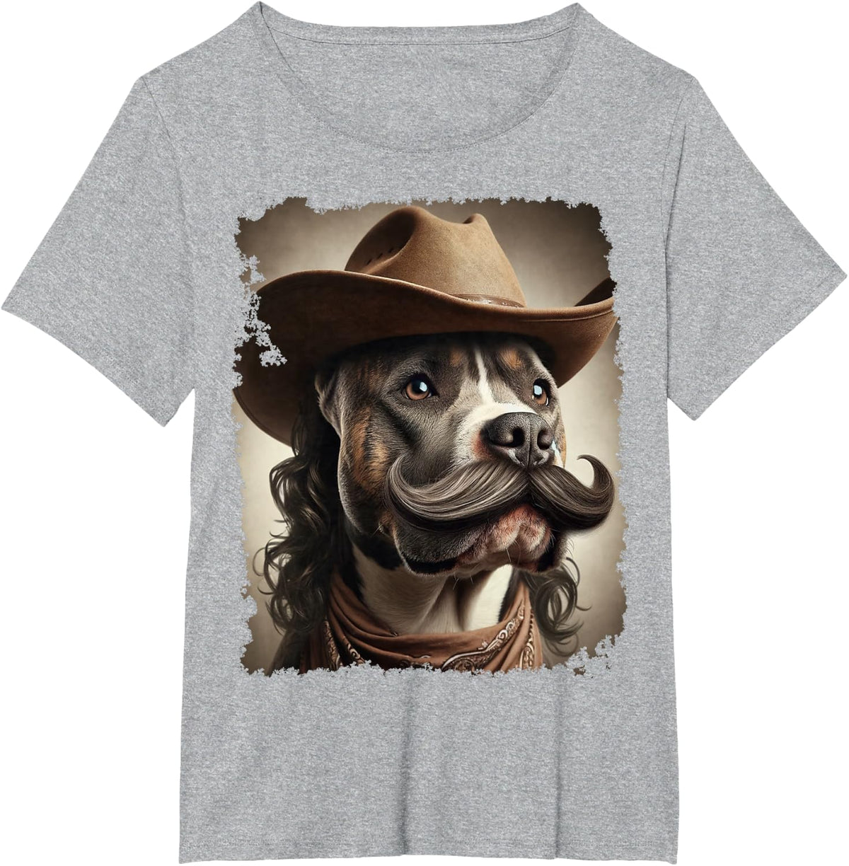 Cowboy Pitbull Funny Dog Meme T-Shirt - Heather Grey