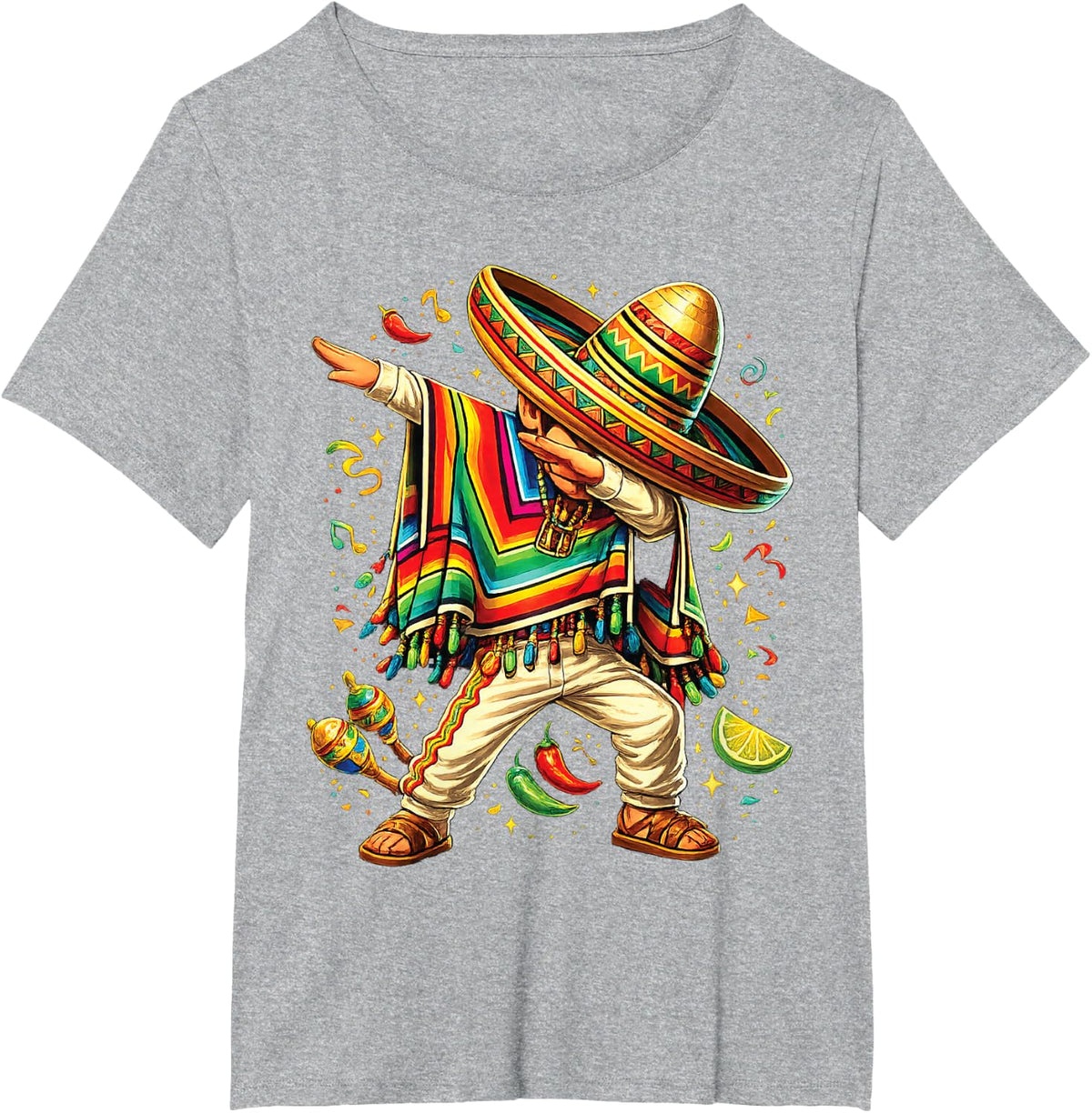 Mexican Boy Dabbing Poncho Cinco de Mayo Funny Dab Dance Tees T-Shirts - Heather Grey