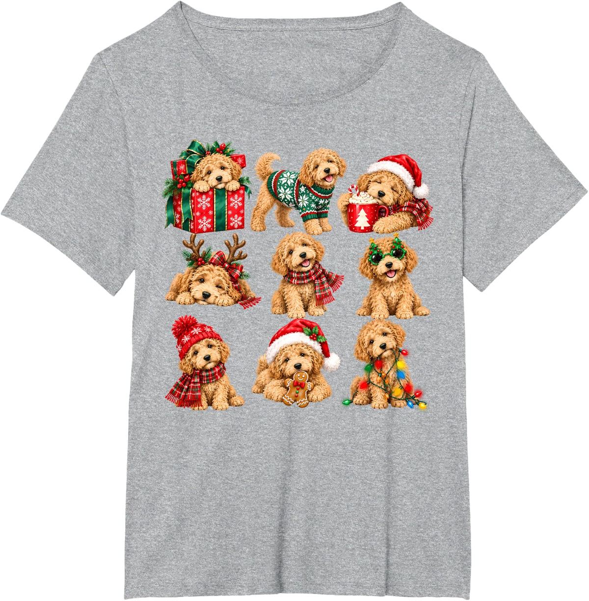 Goldendoodle Dogs Santa Reindeer Christmas Tree Lights Kids T-Shirt - Heather Grey