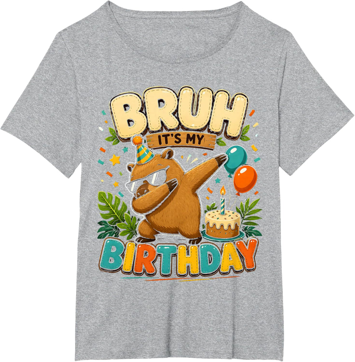 Bruh Its My Birthday Funny Dabbing Capybara Chill Animal T-Shirt - Heather Grey