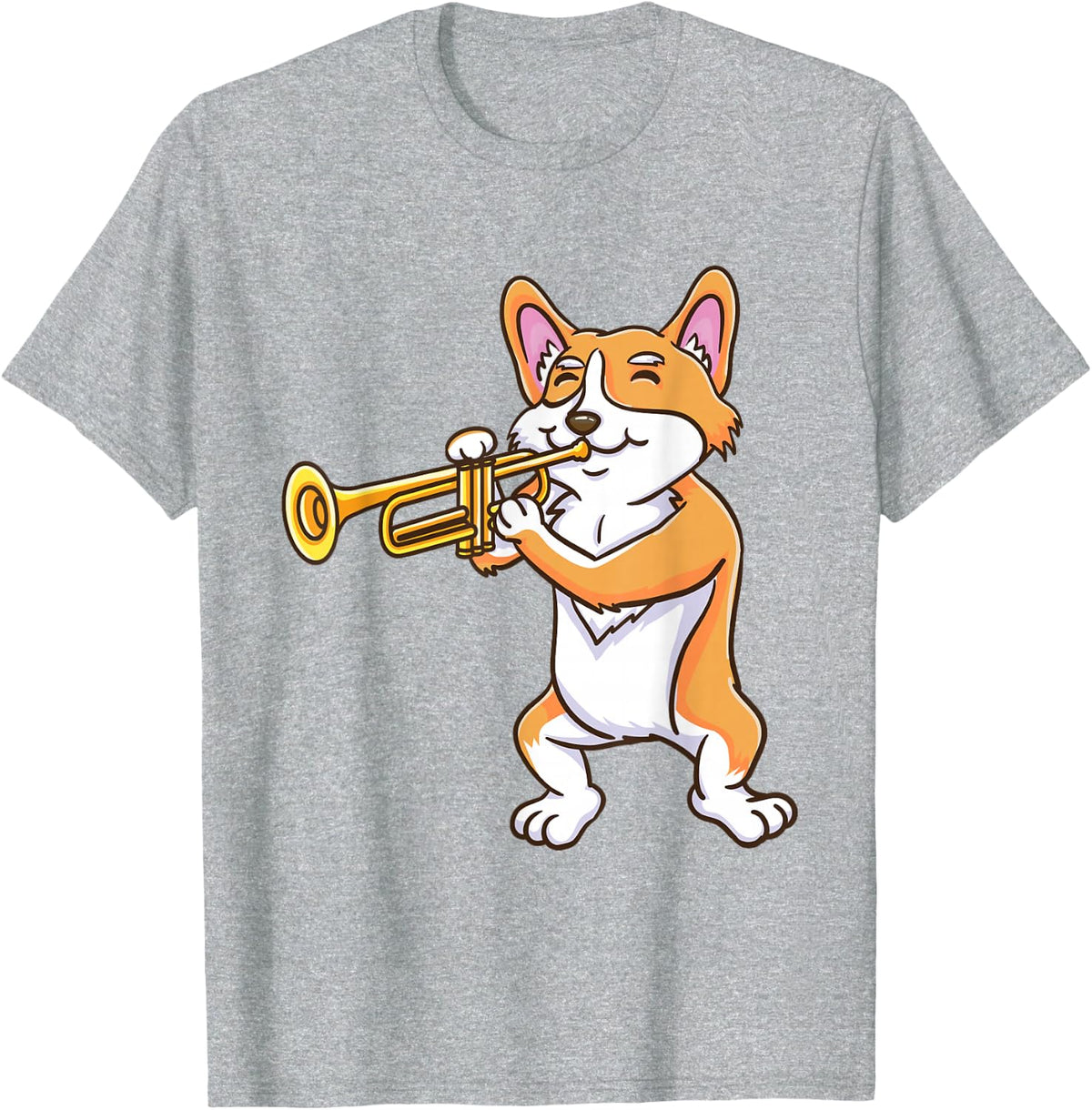 Corgi Playing Trumpet Corgi Owner T-Shirt - Heather Grey
