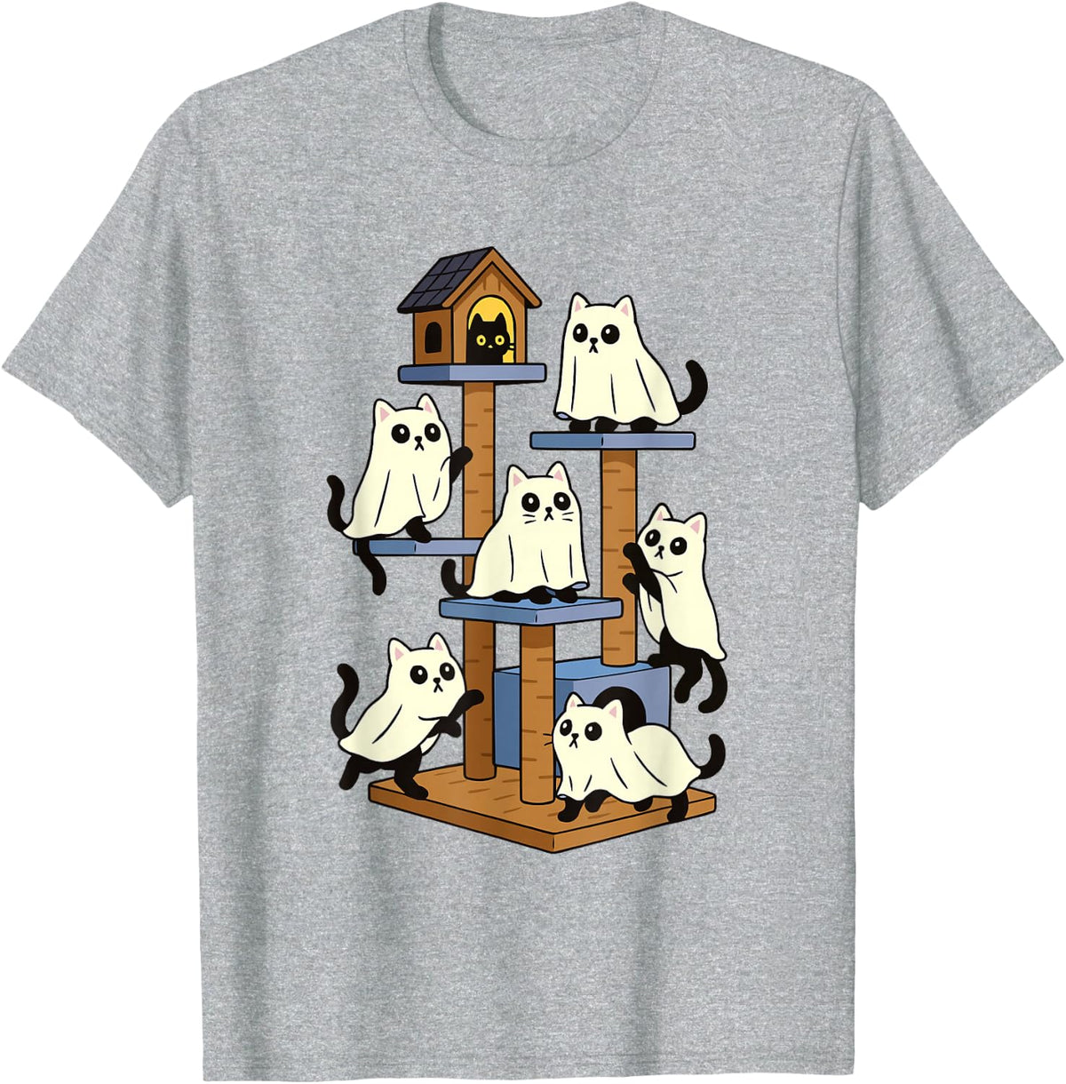 Funny Ghost Cats Cute Halloween T-Shirt Spooky Cat Tees For Cat Lovers - Heather Grey