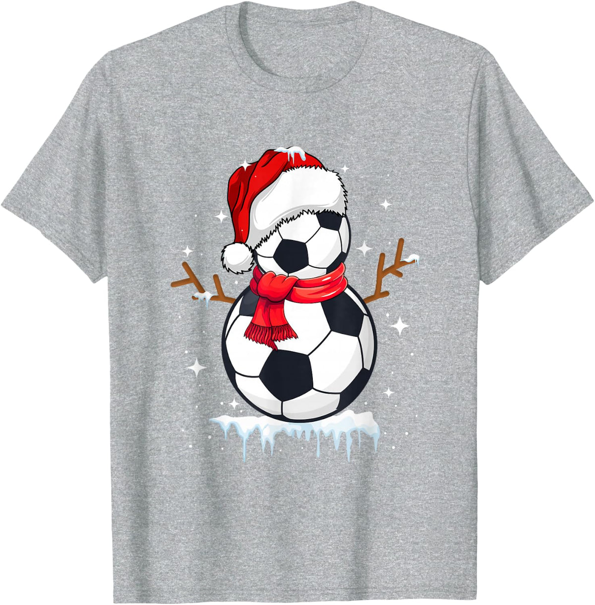 Soccer Snowman Apparel, Funny Santa Christmas Men Boys Kids T-Shirt - Heather Grey