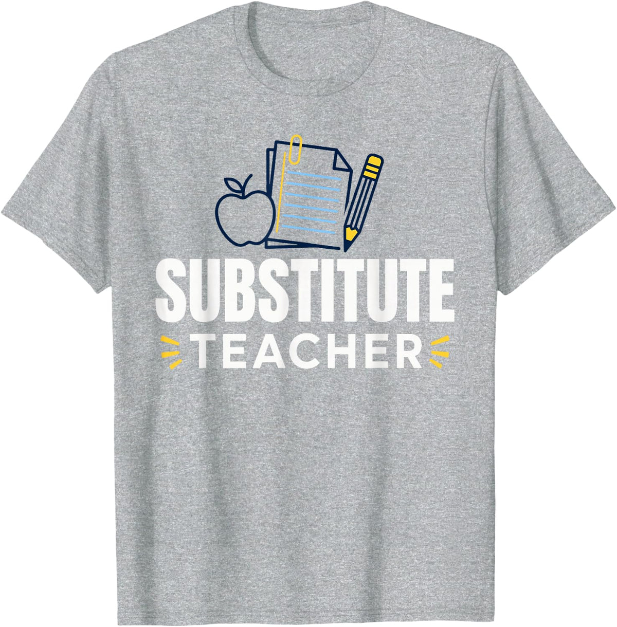 Substitute Teacher Pencil Notebook Line Art T-Shirt - Heather Grey