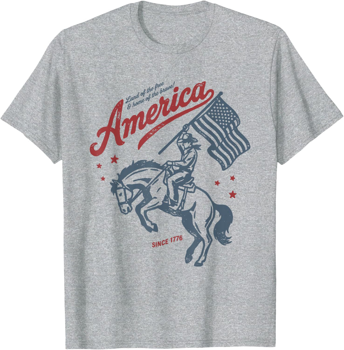 Retro Western Cowboy America Since 1776 Land of the Free T-Shirt - Heather Grey