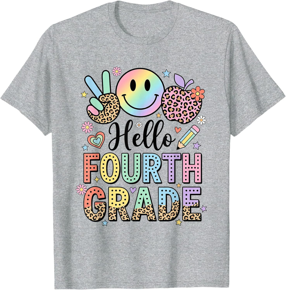 Hello Fourth Grade Back to School Kids Teacher Student T-Shirt - Heather Grey