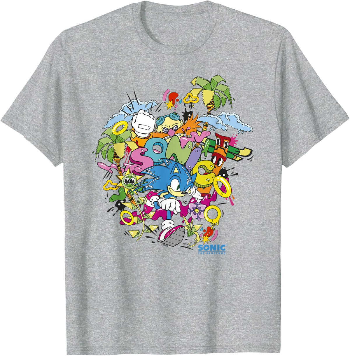 Sonic The Hedgehog Sonic Vs Dotor Eggman Vibrant Mash Up T-Shirt - Heather Grey