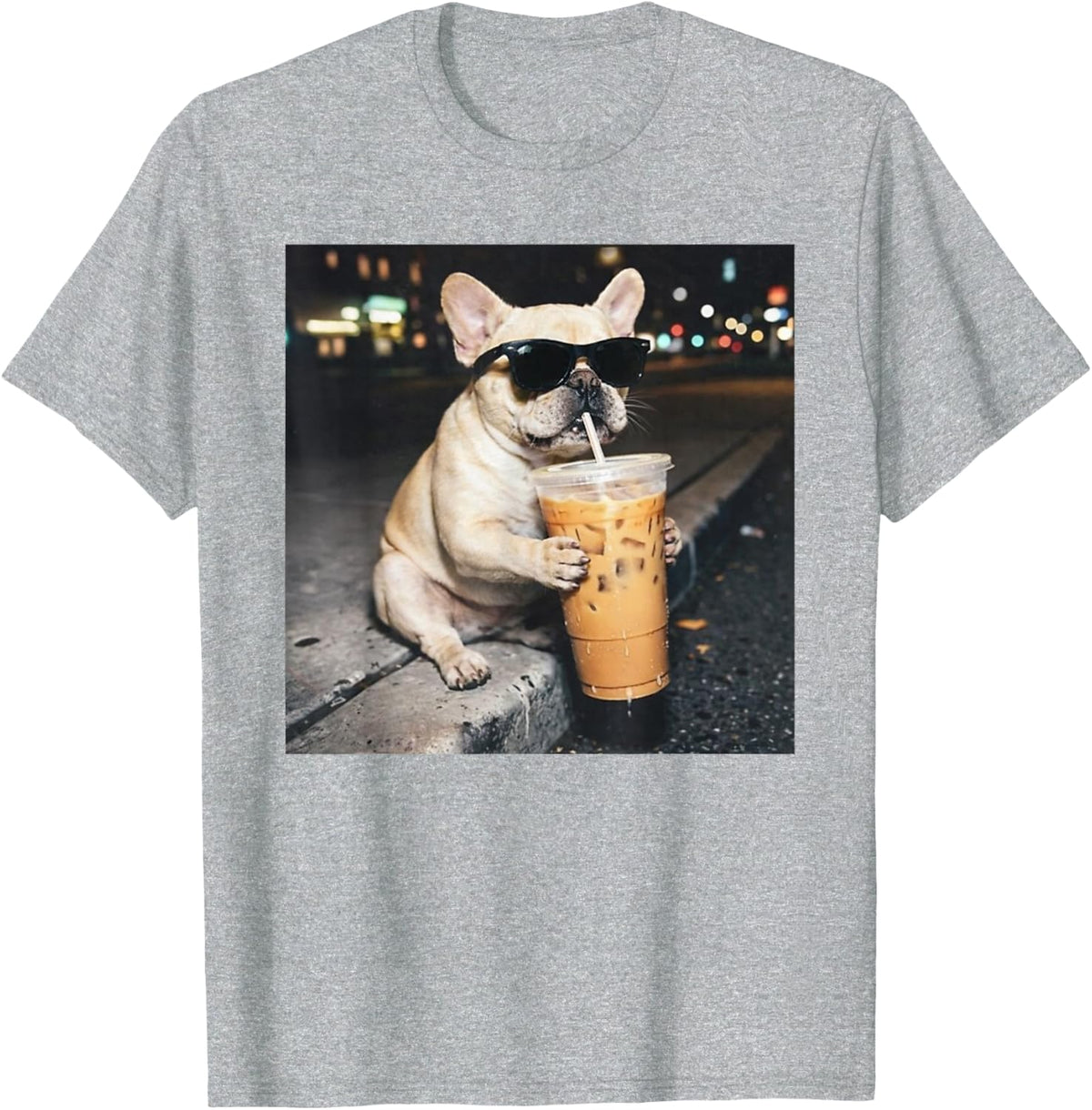 French Bulldog Iced Coffee T-Shirt - Heather Grey