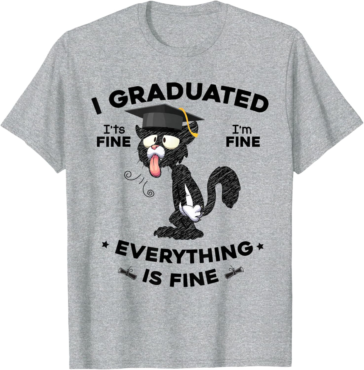 I Graduated Graduate Class Funny Black Cat Graduation T-Shirt - Heather Grey