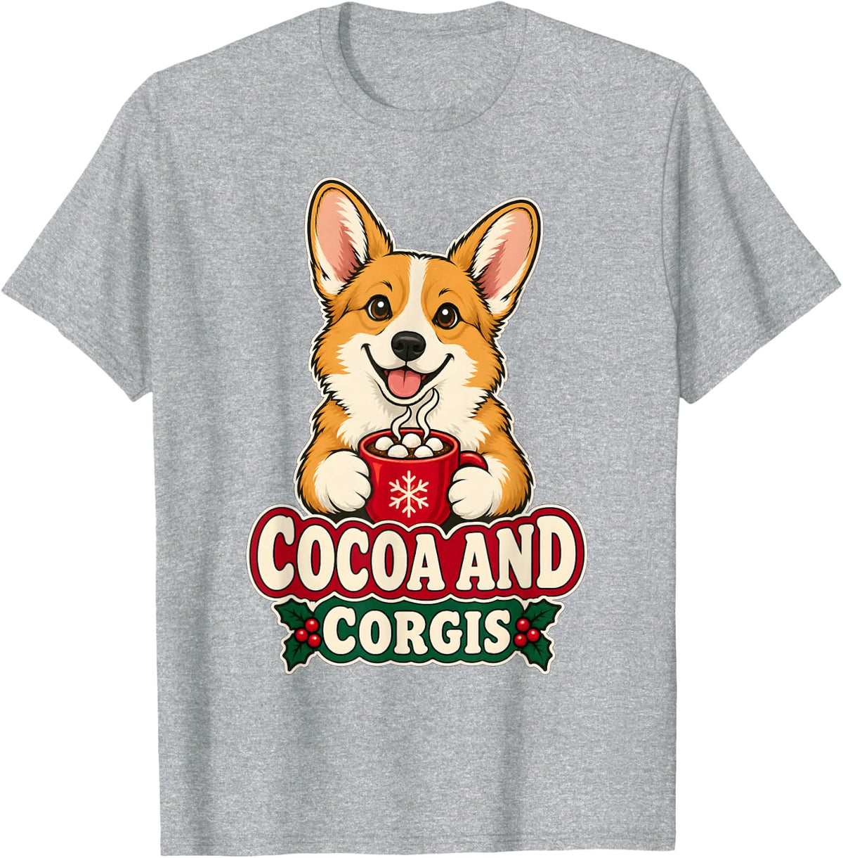 Corgi Christmas Cocoa and Corgis Welsh Corgi Lover T-Shirt - Heather Grey