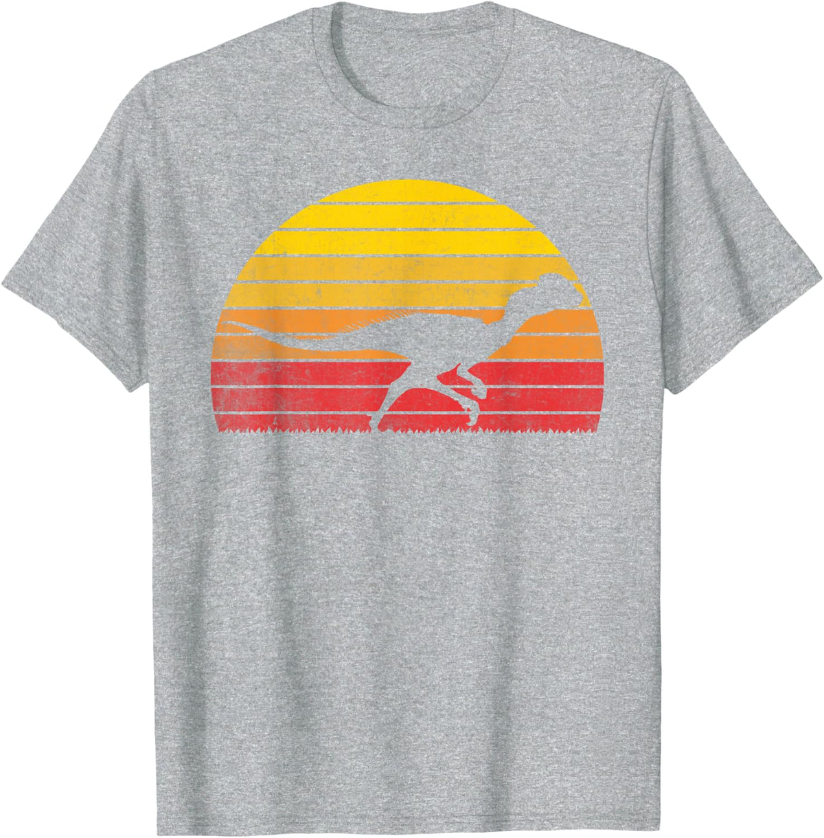 Dilophosaurus Sunset Retro Vintage Dinosaur T-Shirt - Heather Grey
