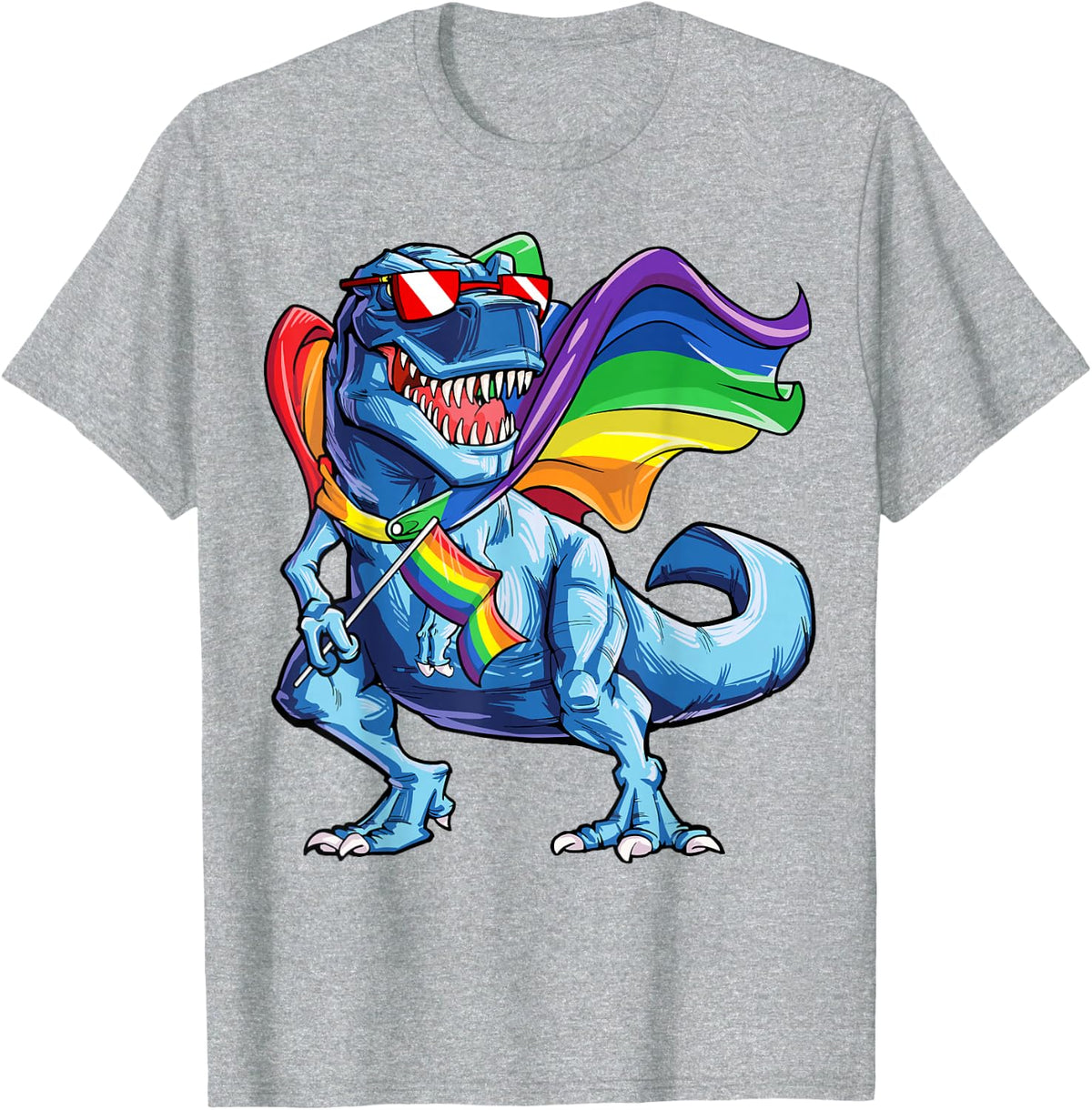 Dinosaur Gay Pride Flag LGBT T shirt Lesbian Bisexual T rex T-Shirt - Heather Grey