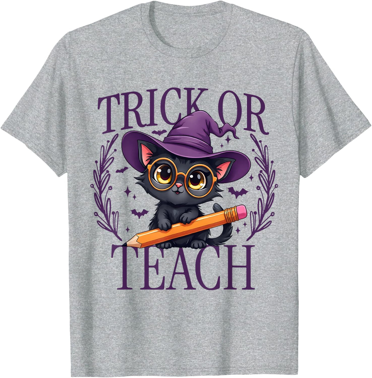 Trick Or Teach Retro Halloween Cat Teacher Women Costume T-Shirt - Heather Grey