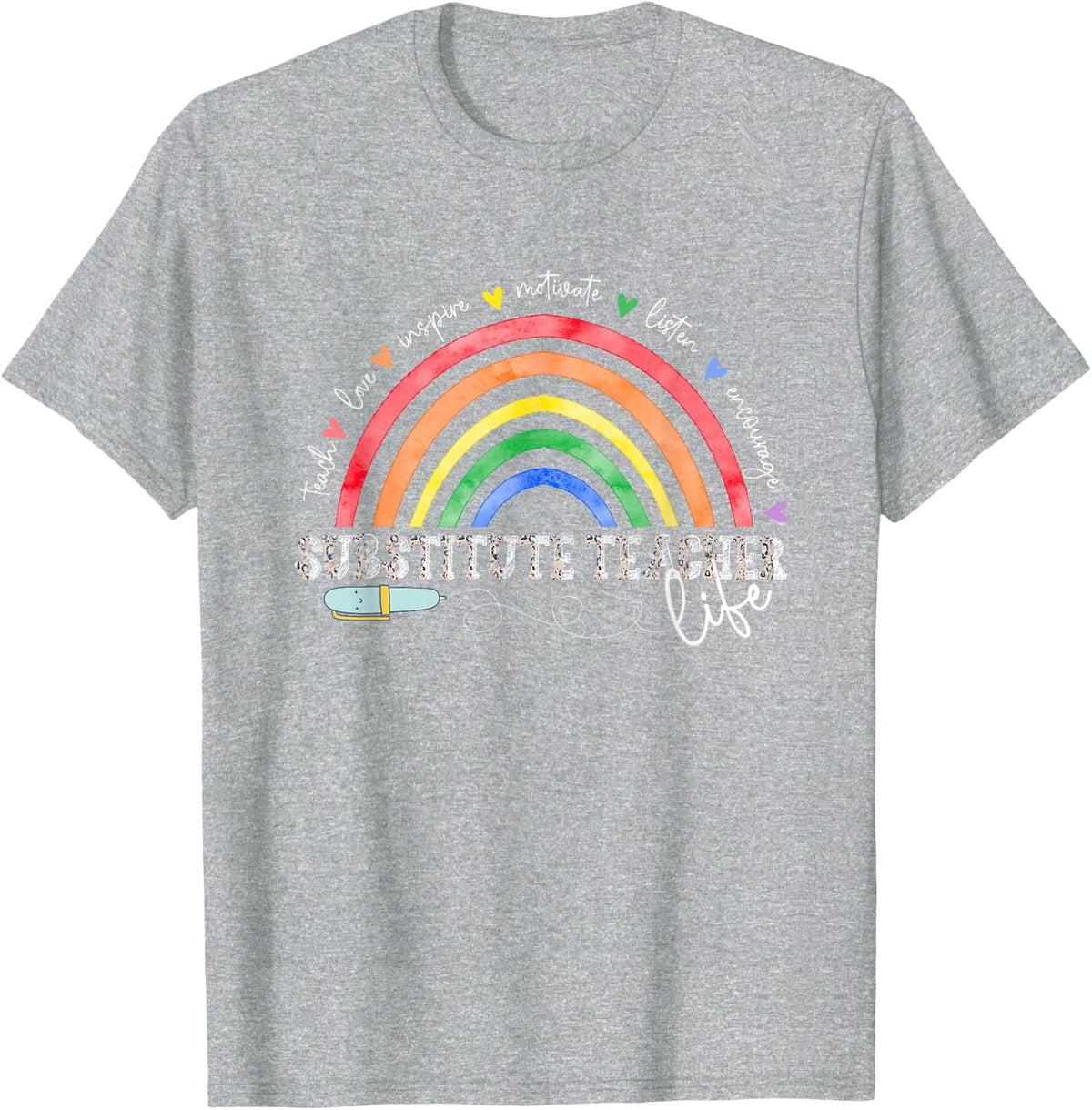 Substitute Teacher Rainbow Sub Teacher T-Shirt - Heather Grey